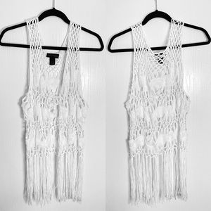 Steve Madden Boho White Crochet Clover Vest
